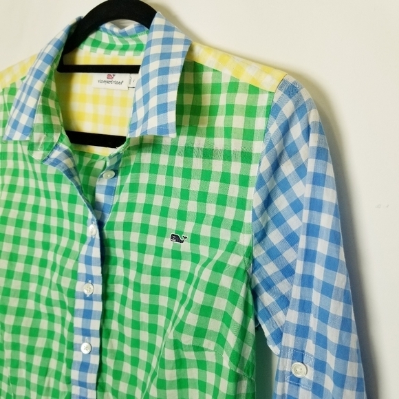Vineyard Vines  Multicolored  Checkered Button Up shirt Size 4 NWOT - Picture 4 of 14